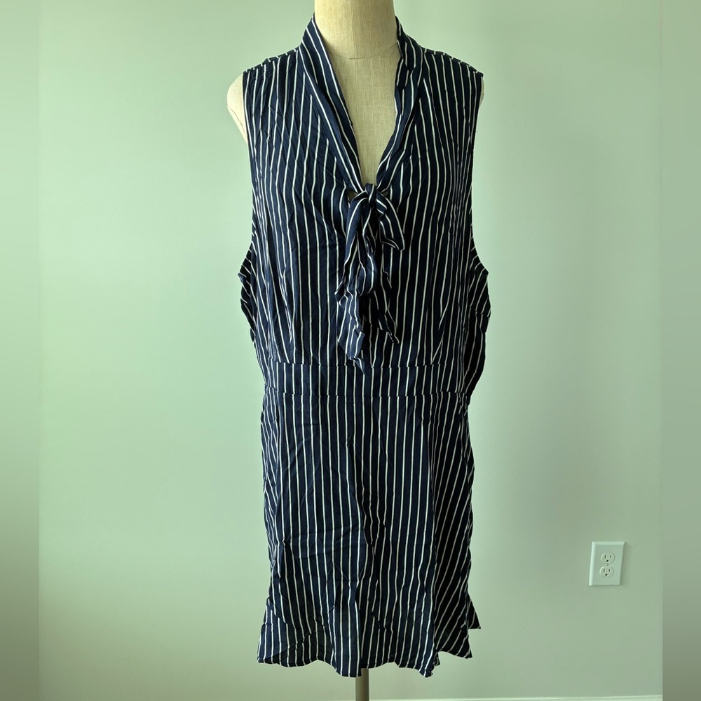 NWT Modcloth Bliss in a Swish Tie Neck Navy Stripe Dress